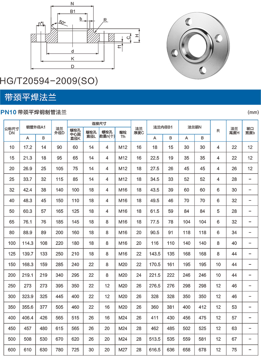 PN10带颈平焊钢制管法兰